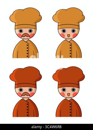 illustrazione di un personaggio dello chef in stile cartoni animati che indossa un cappello da chef tradizionale e un clipart isolato uniforme Foto Stock