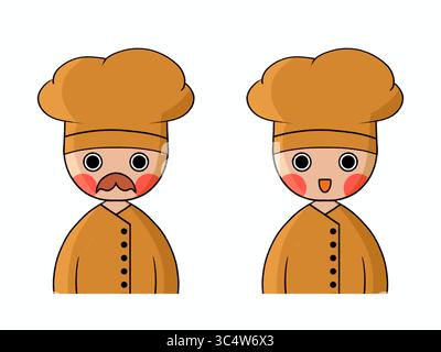 illustrazione di un personaggio dello chef in stile cartoni animati che indossa un cappello da chef tradizionale e un clipart isolato uniforme Foto Stock