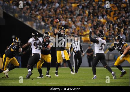 30 settembre 2018: Steelers #7 Ben Roethlisberger durante la partita Pittsburgh Steelers vs Baltimore Ravens all'Heinz Field di Pittsburgh, PA. Jason Pohuski/CSM (immagine di credito: &Copy; Jason Pohuski/CSM tramite cavo ZUMA) Foto Stock