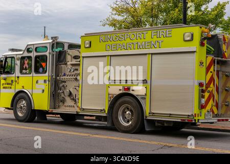 Kingsport, 4, USA - 15 luglio 2023: Fire trie in mostra al Fun Fest è stata fondata nel 1981 con il tema "unità della Comunità" per i cittadini Foto Stock