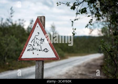 22.07.2025 Ein Strassenschild warnt vor Kuehen in Myrland, Norwegen, 22.07.2025 Norvegia *** 22 07 2025 Un cartello stradale avvisa delle mucche in Myrland, Norvegia, 22 07 2025 Norvegia Copyright: XBEAUTIFULxSPORTS/OlafxRellischx Foto Stock