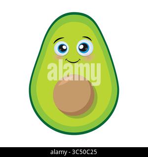 Carina illustrazione vettoriale del personaggio Cartoon Avocado sorridente. Stampa grafica per bambini. Illustrazione Vettoriale