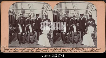 26 giugno 2019, Oyster Bay, New York, Stati Uniti: Il presidente degli Stati Uniti Theodore Roosevelt (1a fila al centro), Edith Roosevelt (1a fila a destra) e ospiti a bordo della Mayflower durante Review of War Fleet, Oyster Bay, New York, USA, stereo Card, William H. Rau, 17 agosto 1903 (immagine di credito: © JT Vintage/Glasshouse via ZUMA Wire) Foto Stock