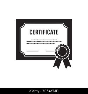 Silhouette del certificato: Icona minimalista in bianco e nero che rappresenta il traguardo e il riconoscimento ufficiale Illustrazione Vettoriale