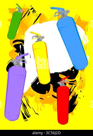 Graffiti per estintori. Decorazione astratta di Street art moderna eseguita in stile di pittura urbana. Illustrazione Vettoriale