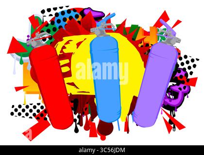 Graffiti per estintori. Decorazione astratta di Street art moderna eseguita in stile di pittura urbana. Illustrazione Vettoriale
