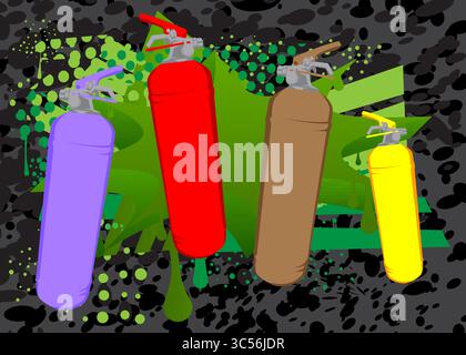 Graffiti per estintori. Decorazione astratta di Street art moderna eseguita in stile di pittura urbana. Illustrazione Vettoriale