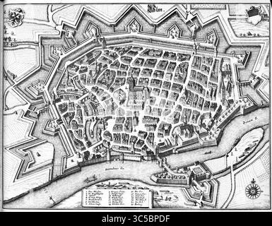 La città di Ulma nel 1650, Baden-Württemberg, Germania, storica, riproduzione restaurata digitalmente da un originale del XIX secolo, data record non dichiarata Foto Stock