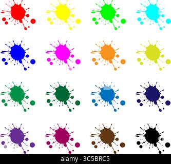 Spruzzi di vernice colorata - blot di inchiostro e set di disegni astratti Illustrazione Vettoriale