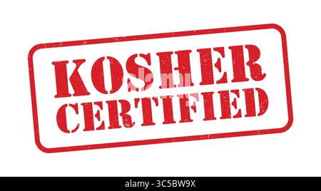 Illustrazione del vettore del timbro rosso Grunge certificato kosher per imballaggio ed etichettatura degli alimenti Illustrazione Vettoriale