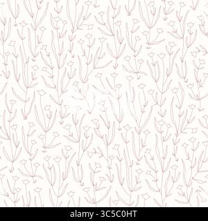 Disegno morbido con linea di fiori selvatici in Dusty Rose on Cream Illustrazione Vettoriale