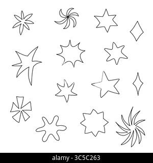 Contorni a stella disegnati a mano in stile minimal Illustrazione Vettoriale