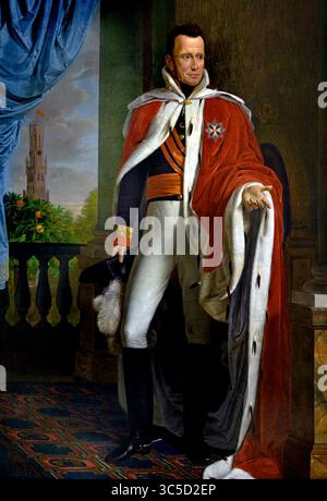 Re Guglielmo i 1820 di Jozef Ducq, Pittura nel municipio gotico di Bruges (Stadhuis), belga, belga, fiammingo. Guglielmo i (Willem Frederik; 24 agosto 1772 – 12 dicembre 1843) fu re dei Paesi Bassi e granduca di Lussemburgo dal 1815 fino alla sua abdicazione nel 1840. Foto Stock