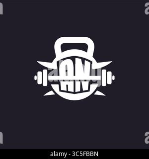 Inizia UN logo per il fitness con una grafica vettoriale semplice ma creativa con un'icona a forma di campana e piatto Illustrazione Vettoriale