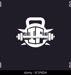 Logo IF iniziale per il fitness con una grafica vettoriale semplice ma creativa con un'icona a forma di campana e piatto Illustrazione Vettoriale