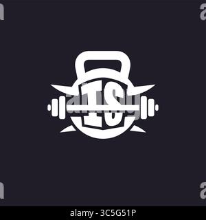 Initial È il logo per il fitness con un design vettoriale semplice ma creativo con un'icona a forma di campana e piatto Illustrazione Vettoriale