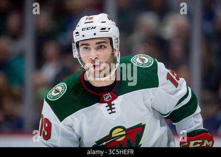 19 febbraio 2020: Wild center Luke Kunin (19) in azione durante la partita NHL tra i Minnesota Wild e i Vancouver Canucks alla Rogers Arena di Vancouver, Canada. Dom Gagne/CSM(immagine di credito: &Copy; dom Gagne/CSM tramite cavo ZUMA) Foto Stock