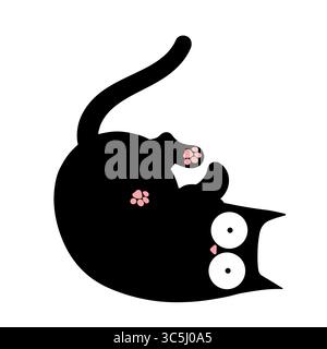 Divertente cartone animato per gatto nero. Felino giocoso e bizzarro con occhi grandi e un'espressione carina. Perfetto per progetti divertenti e creativi. Illustrazione Vettoriale