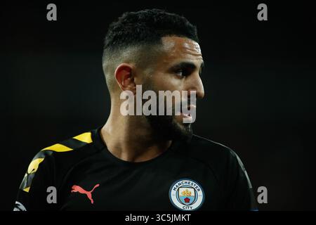 26 gennaio 2020, Madrid, Madrid, SPAGNA: Riyad Mahrez del Manchester City guarda durante la partita di UEFA Champions League giocata tra il Real Madrid e il Manchester City allo stadio Santiago Bernabeu il 26 gennaio 2020 a Madrid, Spagna. (Immagine di credito: © Oscar J. Barroso/AFP7 via ZUMA Wire) Foto Stock