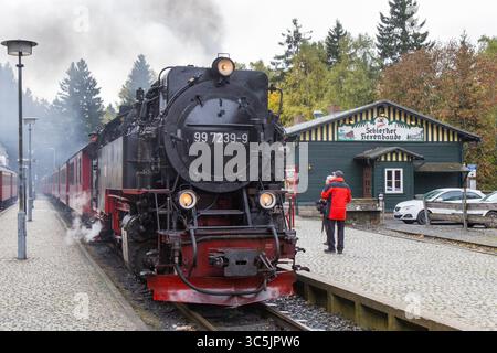 Un treno a vapore sulla Harz Narrow Gauge Railway a Schierke Foto Stock