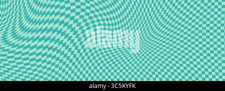 Carta da parati psichedelica vettoriale con motivo a scacchi turchese e verde menta. Un pazzesco design in stile retrò anni '50, perfetto per le stampe disco Illustrazione Vettoriale