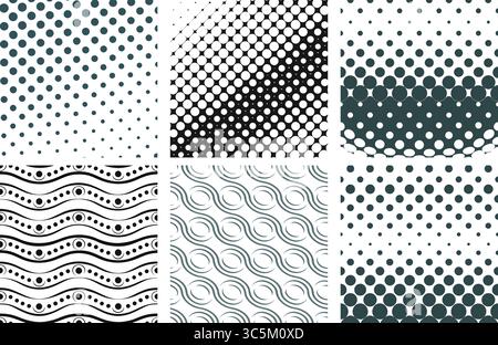 Set di ripetizioni geometriche astratte con cerchi e onde Illustrazione Vettoriale