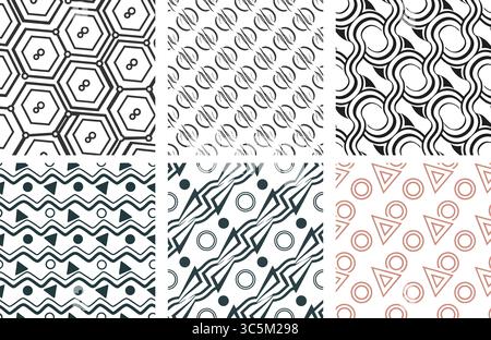 Set di ripetizioni geometriche su sfondo bianco Illustrazione Vettoriale