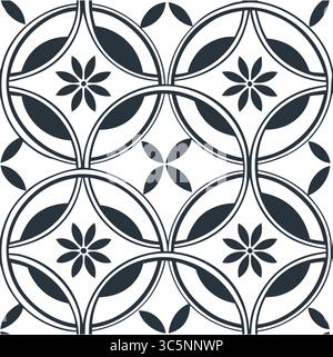Eleganti motivi geometrici in bianco e nero per piastrelle floreali Illustrazione Vettoriale