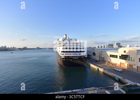2 aprile 2020, Fort Lauderdale, Florida, Stati Uniti d'America: FORT LAUDERDALE, FL - 2 APRILE: COVID-19 - due navi da crociera colpite dal coronavirus la MS Zaandam e la MS Rotterdam sono approdate al molo di Port everglades Foirda con morti e malati a bordo dopo settimane in mare. La sig.ra Zaandam e la sig.ra Rotterdam sono navi da crociera possedute e gestite dalla Holland America Line, che prende il nome dalle città dei Paesi Bassi il 2 aprile 2020 a Port Everglades a Fort Lauderdale, Florida..persone: (Credit Image: © SMG via ZUMA Wire) Foto Stock