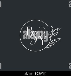 Monogramma nuziale DAL design in uno stile elegante e minimalista con linee circolari e rametti a foglia vettoriale Illustrazione Vettoriale