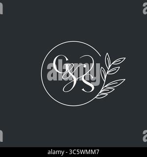 Design GS iniziale a monogramma nuziale in uno stile elegante e minimalista con linee circolari e grafica vettoriale con rami a foglia Illustrazione Vettoriale