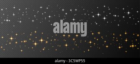 Striscia di stelle scintillanti senza cuciture, effetto luminoso con particelle lucenti, sfondo trasparente Flying stardust Illustrazione Vettoriale