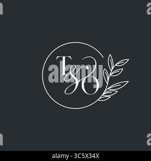 Monogramma nuziale DAL design elegante e minimalista con linee circolari e rametti a foglia vettoriale Illustrazione Vettoriale