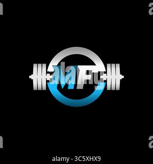 Lettera iniziale MF con logo fitness Gym e grafica vettoriale Dumbbell e Circle Illustrazione Vettoriale