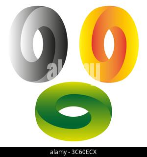 Forme geometriche di ciambella. Oggetti ad anello colorati. Vettore toro astratto. Illustrazione 3D moderna. Illustrazione Vettoriale