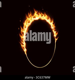 Anello circolare ardente. Fiamme che irradiano calore e intensità su uno sfondo scuro. Perfetto per i concetti energetici dinamici e per il fuoco Illustrazione Vettoriale