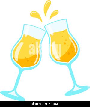 due bicchieri di colore giallo frizzante, perfetti per le feste e le celebrazioni Illustrazione Vettoriale