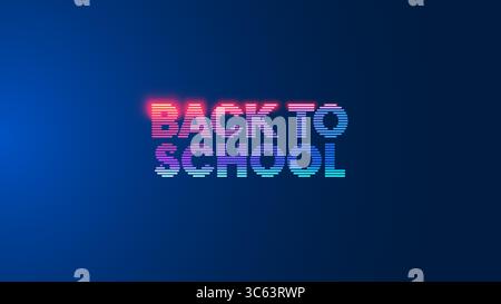 Torna a scuola Banner. Neon Letters torna a scuola in stile informatico su sfondo blu. Parole neon per il titolo 3d Back to School in cyberspazio Illustrazione Vettoriale
