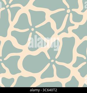 Fantasia astratta hippie naive anni '70 senza cuciture con fiori ondulati. Illustrazione Vettoriale