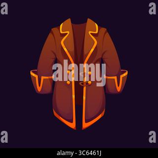Cartoni animati corsaro pirata icona di abiti da capitano o da marinaio, simbolo vettoriale. Giacca in costume da pirata o mantello medievale in corsaro, soprabito in pelle o tuta da cappotto in uniforme marina o nautica Illustrazione Vettoriale