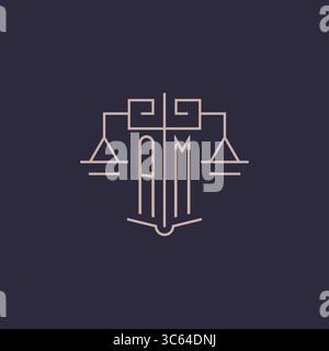 Logo AM con lettera iniziale con scala di giustizia, design geometrico di lusso e grafica vettoriale Illustrazione Vettoriale