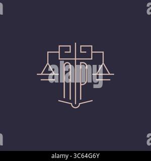 Lettera iniziale logo NP con scala di giustizia, design geometrico di lusso, grafica vettoriale Illustrazione Vettoriale