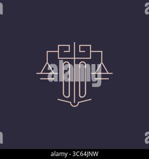 Logo OO con lettera iniziale con scala di giustizia, design geometrico di lusso e grafica vettoriale Illustrazione Vettoriale