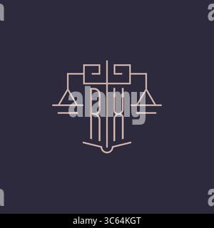 Logo RX con lettera iniziale e scala di giustizia grafica vettoriale in stile geometrico di lusso Illustrazione Vettoriale