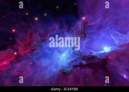 Nebulosa colorata e vorticosa con nuvole di gas e stelle sparse. Foto Stock