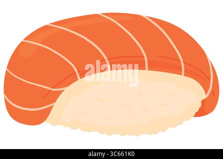 Sushi di salmone a base di cartoni animati. Cucina giapponese, icona del cibo tradizionale isolata su sfondo bianco Illustrazione Vettoriale