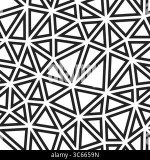 Sfondo forme triangolari. Triangoli medi. Stile bianco e nero. Sagome geometriche delineate. Modello ripetibile. Contrasto monocromatico. Illustrazione Vettoriale
