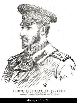 1896 disegno di Ferdinando i (Ferdinando Massimiliano Carlo Leopoldo Maria; 26 febbraio 1861 – 10 settembre 1948) Principe di Bulgaria dal 1887 al 1908 e zar di Bulgaria dal 1908 fino alla sua abdicazione nel 1918. Foto Stock