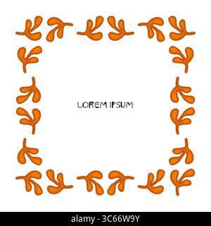 Modello cornice foglia arancione autunnale. I ramoscelli arancioni dei cartoni animati formano una cornice quadrata. Composizione decorativa autunnale su sfondo bianco. Illustrazione Vettoriale