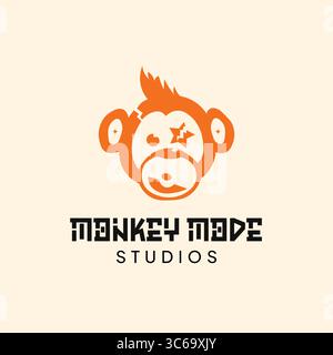 Modello di logo Monkey Mode Studios – Design di Branding per maschere creative Illustrazione Vettoriale
